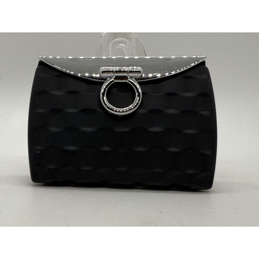 Makeup Cosmetic Purse Shape Black Silver Folding Dual Compact Mirror SnapClosure